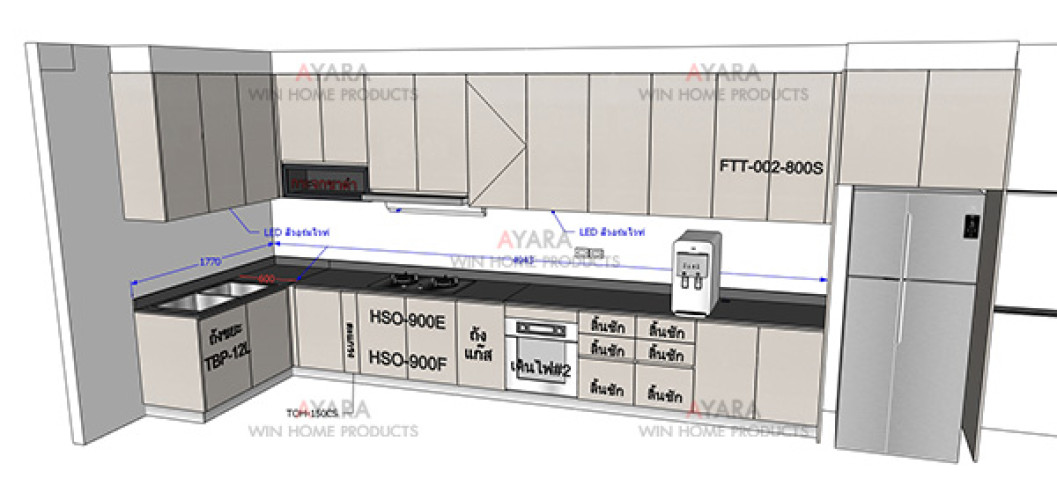 ชุดครัว Built-in โครงซีเมนต์บอร์ด หน้าบาน Melamine สีน้ำตาลอ่อน 4