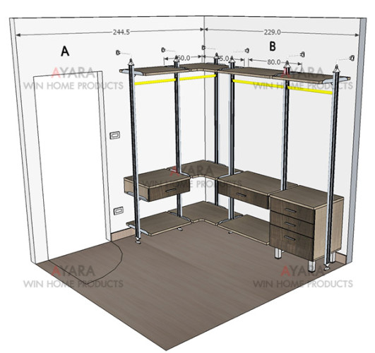 Walk in Closet - U Shape Melamine สี French Oak + Milano Oak 4