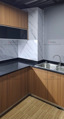 ชุดครัว Built-in โครงซีเมนต์บอร์ด หน้าบาน Melamine 5051-17 สีลายไม้ - ม.อณาสิริ 3