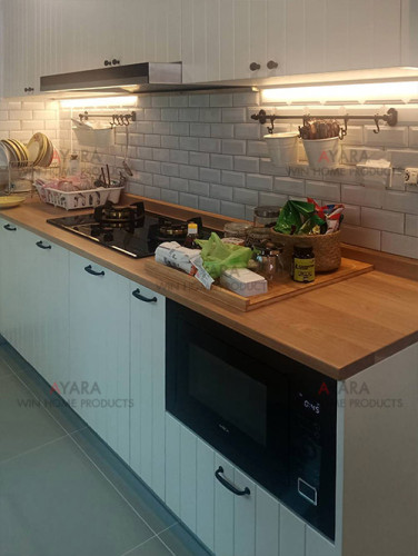 ชุดครัว Built-in ตู้ล่าง โครงซีเมนต์บอร์ด หน้าบาน พ่นสีครีมด้าน 1