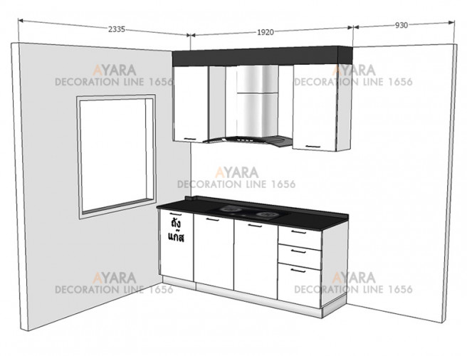 ชุดครัว Built-in ตู้ล่าง โครงซีเมนต์บอร์ด หน้าบาน Laminate สีขาวเงา - ม.ศุภาลัย Ville 5