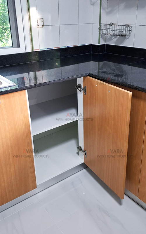 ชุดครัว Built-in โครงซีเมนต์บอร์ด หน้าบาน Melamine สีลายไม้ 5