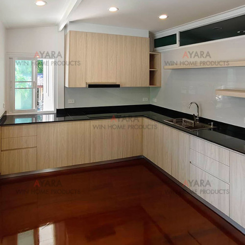 ชุดครัว Built-in โครงซีเมนต์บอร์ด หน้าบาน Melamine 5028-17 สีลายไม้ 3