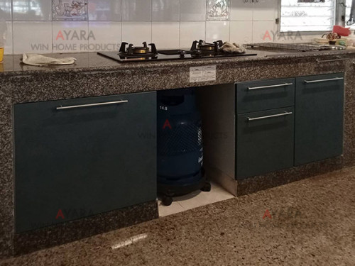 ชุดครัว Built-in โครงซีเมนต์บอร์ด หน้าบาน Melamine สีฟ้า 2