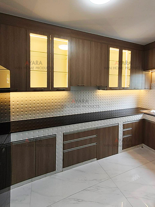 ชุดครัว Built-in โครงซีเมนต์บอร์ด หน้าบาน Melamine สี Nordic Maple 2