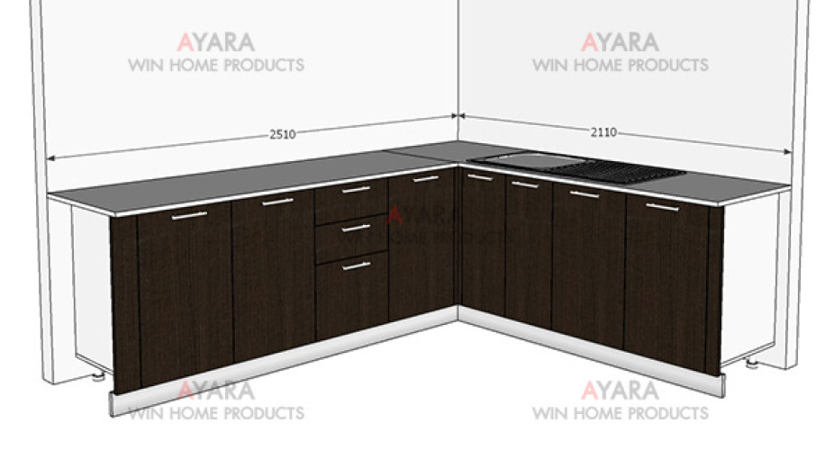 ชุดครัว Built-in ตู้ล่าง โครงซีเมนต์บอร์ด หน้าบาน Laminate สี Oak 3
