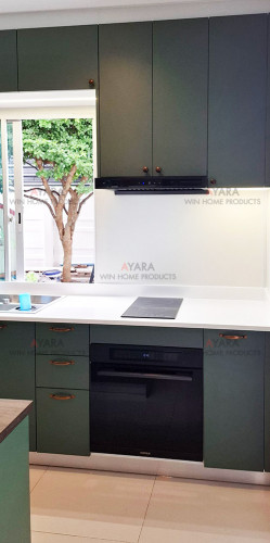 ชุดครัว Built-in โครงซีเมนต์บอร์ด หน้าบาน Hi Gloss สีเขียวด้าน - ม.พฤกษา ซีนเนอรี่ 3