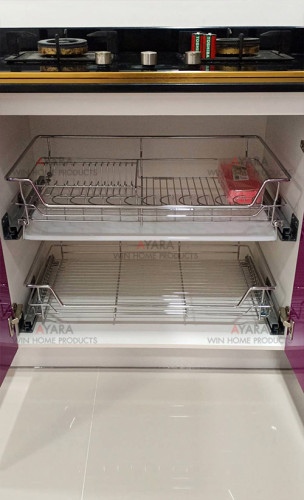 ชุดครัว Built-in ตู้ล่าง โครงซีเมนต์บอร์ด หน้าบาน Hi Gloss สีม่วง + ดำ 7