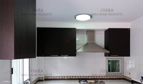 ชุดครัว Built-in ตู้บน โครงพาสวู๊ด หน้าบาน PVC สี Walnut