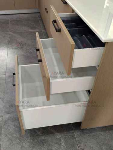 ชุดครัว Built-in โครงซีเมนต์บอร์ด หน้าบาน Laminate สี Noble Oak ลายไม้ 5