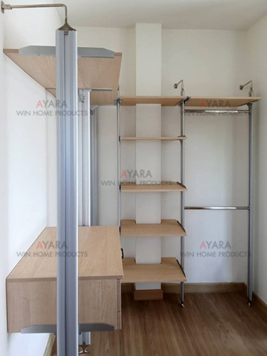 Walk in Closet - L Shape Melamine สี Light Walnut 3