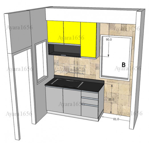 ชุดครัว Built-in ตู้ล่าง โครงซีเมนต์บอร์ด หน้าบาน Laminate สีเทา + เหลือง - ม.inizio 5