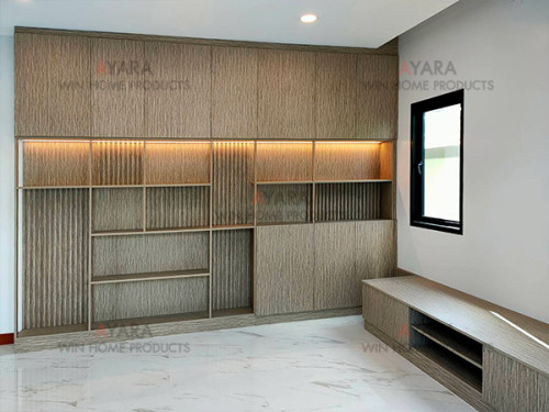 ตู้โชว์ + ตู้ TV Built-in โครง HMR หน้าบาน Melamine ES 5013-13 ลายไม้ 1