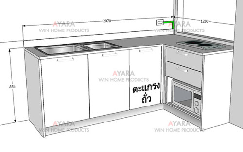 ชุดครัว Built-in ตู้ล่าง โครงซีเมนต์บอร์ด หน้าบาน Melamine สีขาวด้าน 6