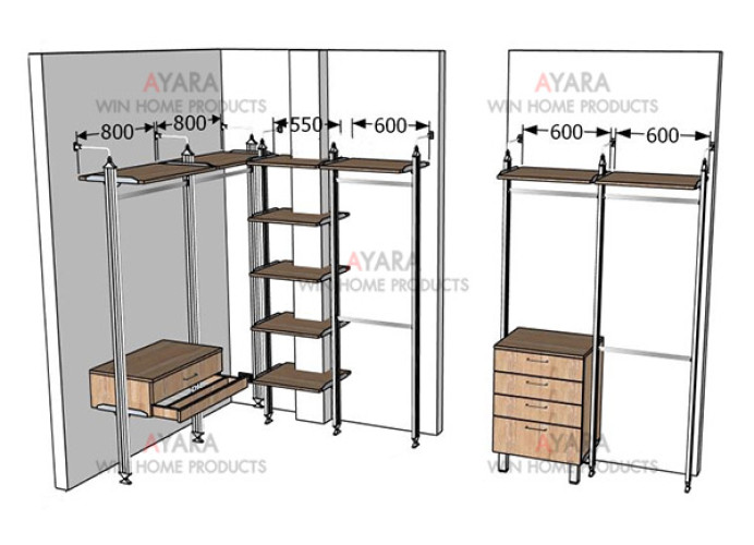 Walk in Closet - L Shape Melamine สี Light Walnut 6