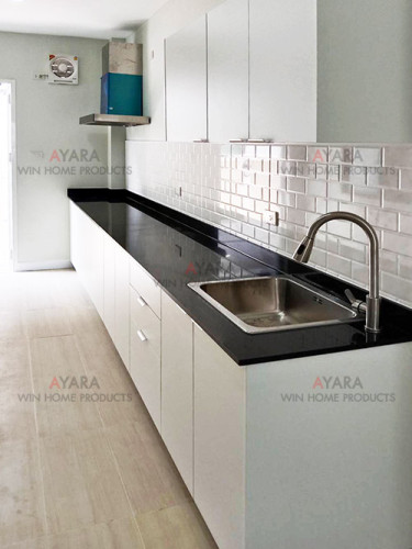 ชุดครัว Built-in โครงซีเมนต์บอร์ด หน้าบาน Melamine สีขาวด้าน 1