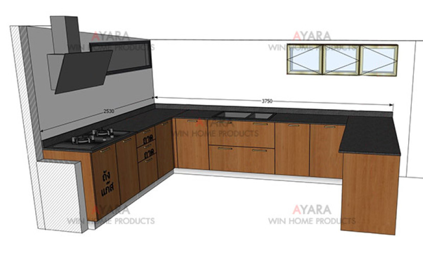 ชุดครัว Built-in โครงซีเมนต์บอร์ด หน้าบาน Laminate สี Bavarian Beach 6