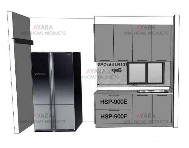 ชุดครัว Built-in โครงซีเมนต์บอร์ด หน้าบาน Melamine สีเทา ผิวส้ม 6