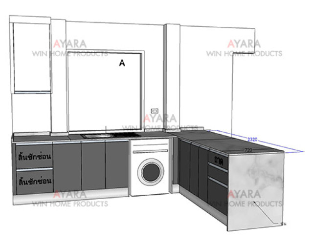 ชุดครัว Built-in ตู้ล่าง โครงซีเมนต์บอร์ด หน้าบาน Laminate สีดำด้าน + Hi Gloss สีขาว 3