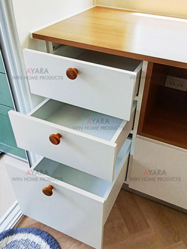 ชุด Pantry Built-in โครงซีเมนต์บอร์ด Melamine สี White Oak + Capuccino 3