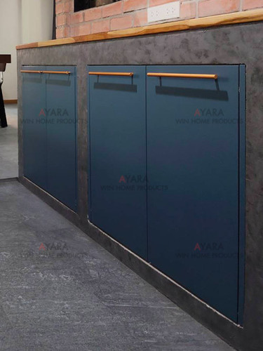 ชุดครัว Built-in โครงซีเมนต์บอร์ด หน้าบาน Melamine สีฟ้า 5