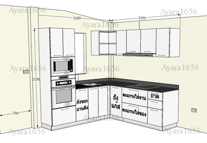 ชุดครัว Built-in ตู้ล่าง โครงซีเมนต์บอร์ด หน้าบาน Acrylic สีขาว 6