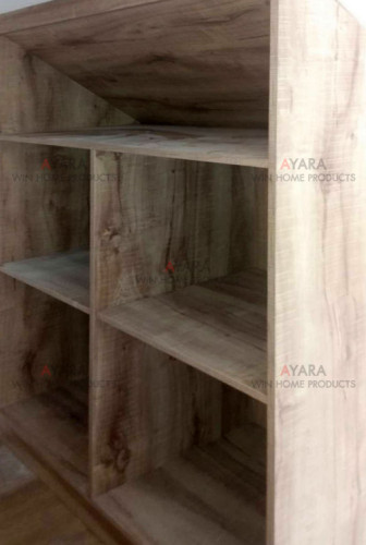 ตู้ TV Built-in โครงปาติเกิล หน้าบาน Melamine สี Pine ลายไม้แนวตั้ง 4