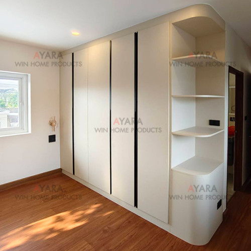 ตู้เสื้อผ้า Built-in โครง HMR กันชื้น เคลือบ Melamine สี TNK 1006-16 ลายผ้า