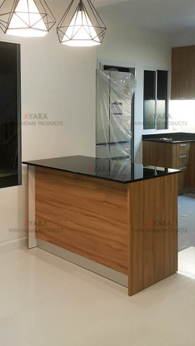 ชุดครัว Built-in ตู้ล่าง โครงซีเมนต์บอร์ด หน้าบาน Laminate สี Classic Walnut - ม.ภัสสร เพรสทีจ ลุกซ์ 8
