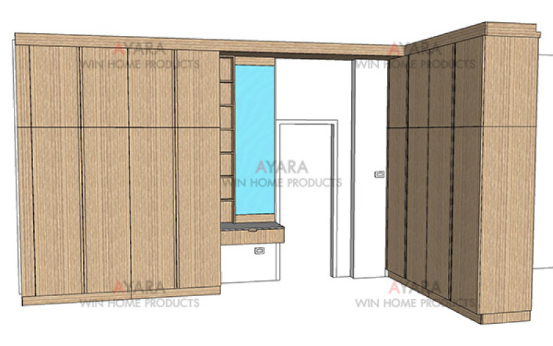 ตู้เสื้อผ้า Built-in โครงปาติเกิลกันชื้น หน้าบาน Melamine สีลายไม้ 2