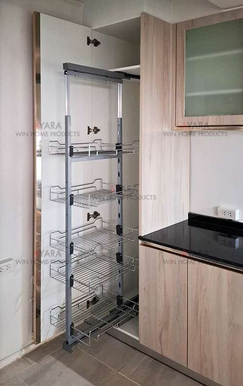 ชุดครัว Built-in โครงซีเมนต์บอร์ด หน้าบาน Laminate สี Kitami Ruster ลายไม้ 8