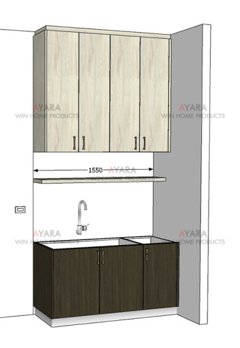 ชุดครัว Built-in โครงซีเมนต์บอร์ด หน้าบาน Laminate สี Cana Walnut + Kitami Ruster 3