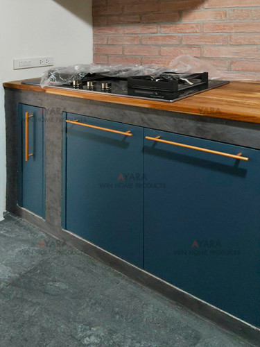 ชุดครัว Built-in โครงซีเมนต์บอร์ด หน้าบาน Melamine สีฟ้า 2