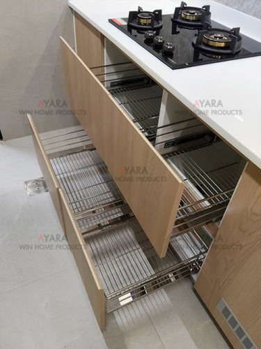 ชุดครัว Built-in โครงซีเมนต์บอร์ด หน้าบาน Melamine สีลายไม้ 3