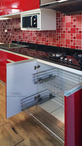 ชุดครัว Built-in ตู้ล่าง โครงซีเมนต์บอร์ด หน้าบาน Acrylic สีแดง - ม.Pruksa Town Next 3