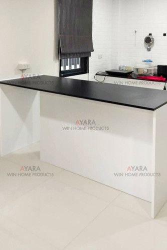 ชุดครัว Built-in ตู้ล่าง โครงซีเมนต์บอร์ด หน้าบาน Melamine สีขาวด้าน ผิวส้ม 1