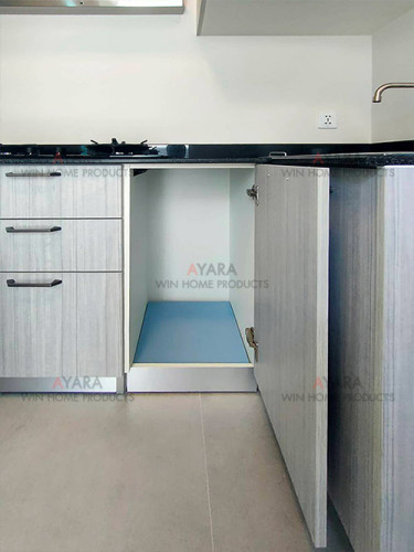 ชุดครัว Built-in โครงซีเมนต์บอร์ด หน้าบาน Melamine สี Grey Teak - ม.Inizio 4