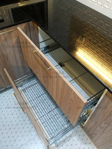 ชุดครัว Built-in โครงซีเมนต์บอร์ด หน้าบาน Laminate สี Kitami Ruster + Melamine สีเทา 5