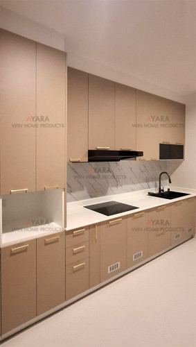 ชุดครัว Built-in โครงซีเมนต์บอร์ด หน้าบาน Melamine สีครีม - ม.ศุภาลัย พาร์ควิลล์