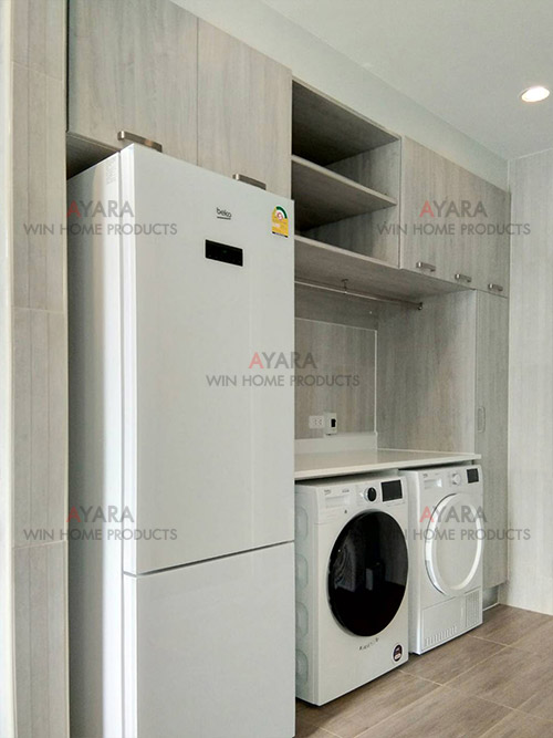ชุดครัว Built-in ตู้ล่าง โครงซีเมนต์บอร์ด หน้าบาน Melamine สี Oak - ม.ลัดดารมย์ 5