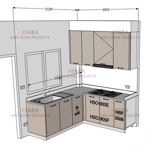 ชุดครัว Built-in โครงซีเมนต์บอร์ด หน้าบาน Hi Gloss สีน้ำตาลอ่อนเงา - ม.Bangkok Boulevard 5