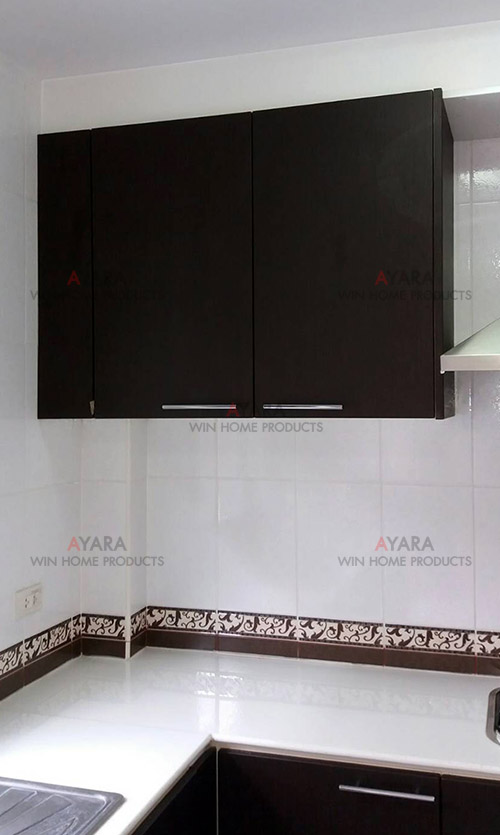 ชุดครัว Built-in ตู้บน โครงพาสวู๊ด หน้าบาน PVC สี Walnut 3