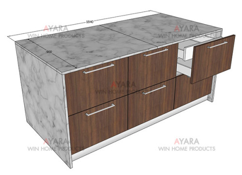 ชุดครัว Built-in ตู้ล่าง โครงซีเมนต์บอร์ด หน้าบาน Laminate สี Natural Teak ลายไม้ 7