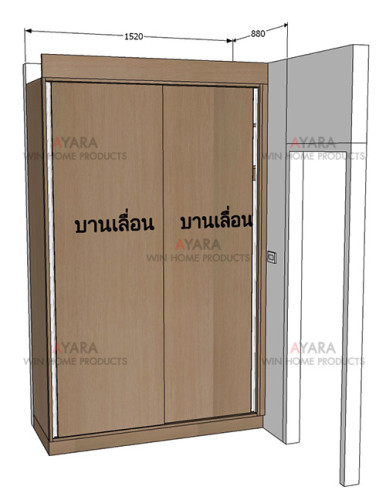 ตู้เสื้อผ้า Built-in โครงปาติเกิลกันชื้น หน้าบาน Melamine สี Laredo Oak 4