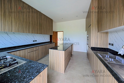 ชุดครัว Built-in โครงซีเมนต์บอร์ด หน้าบาน Melamine 5016-17 สีลายไม้