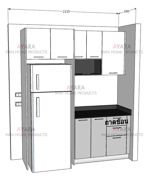 ชุดครัว Built-in ตู้ล่าง โครงซีเมนต์บอร์ด หน้าบาน Hi Gloss สีดำ + Acrylic สีขาวมุก 8