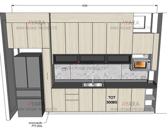 ชุดครัว Built-in โครงซีเมนต์บอร์ด หน้าบาน Melamine สีลายไม้ 4