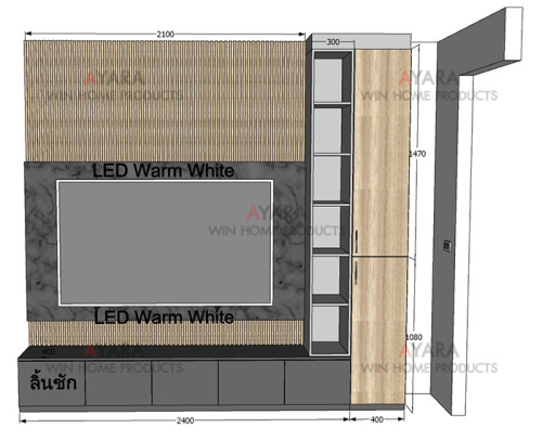 ตู้ TV Built-in โครง HMR หน้าบาน Melamine สีดำ + ES 4004-11 4