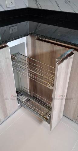 ชุดครัว Built-in โครงซีเมนต์บอร์ด หน้าบาน Melamine 5015-15 สีลายไม้ - ม.ศุภาลัย วิลล์ 5