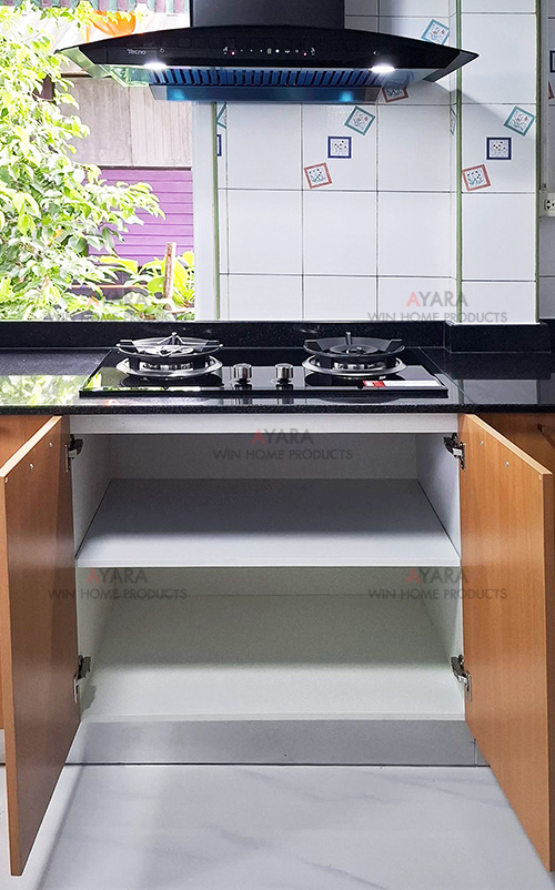 ชุดครัว Built-in โครงซีเมนต์บอร์ด หน้าบาน Melamine สีลายไม้ 3